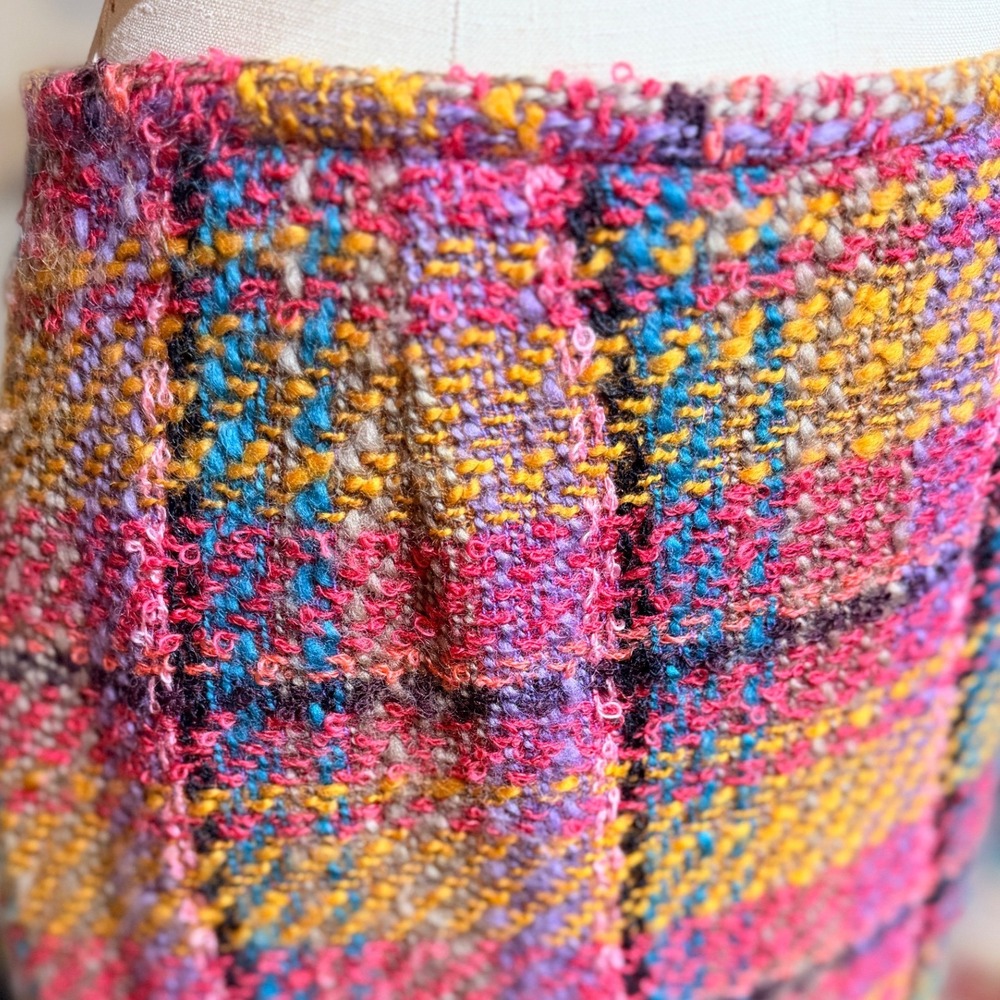 Vintage‎ GERARD DAREL Wool Tweed Slub Yarn Pink Plaid Mini Skirt Women Size 42 - Picture 10 of 10